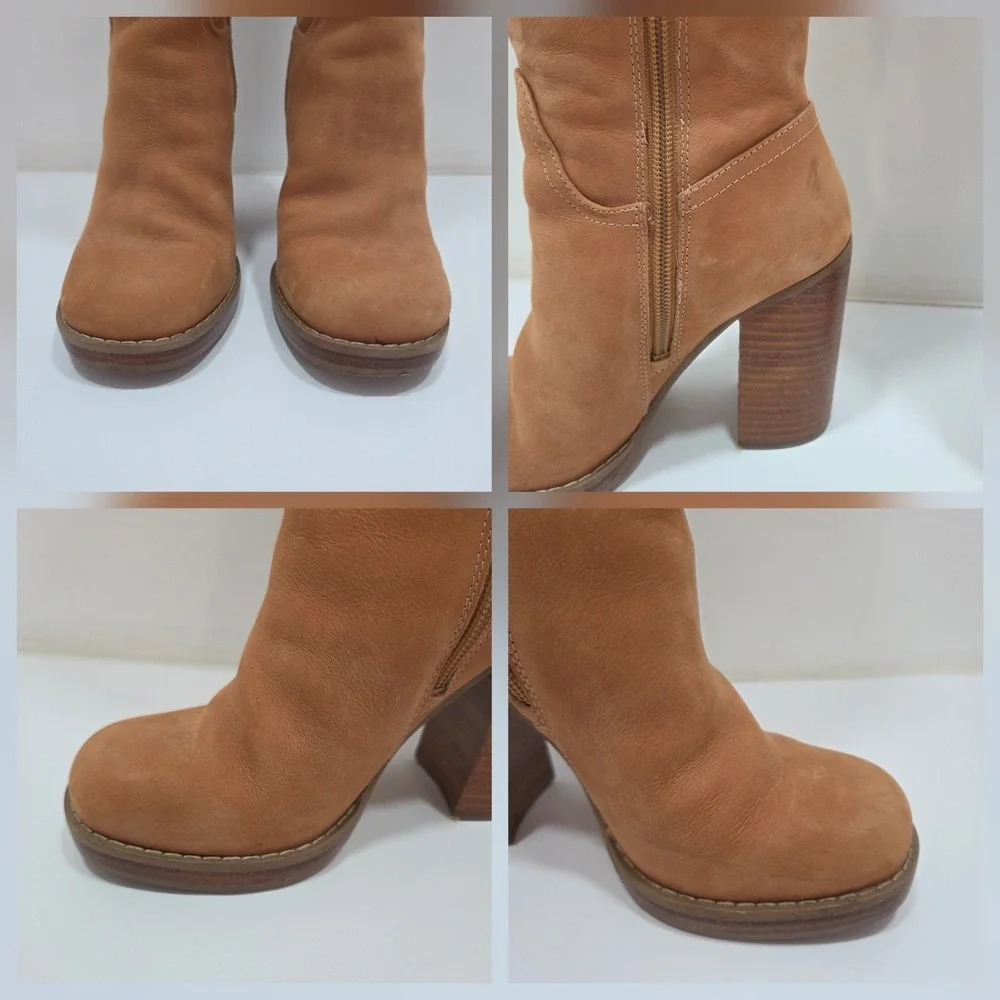 JLO Jennifer Lopez Parid Over The Knee Boots Block Heels Tan Brown Suede US 6M